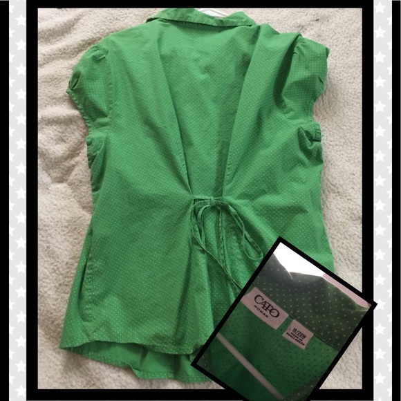 Cato brand green with while polka dot button up - Picture 2 of 2